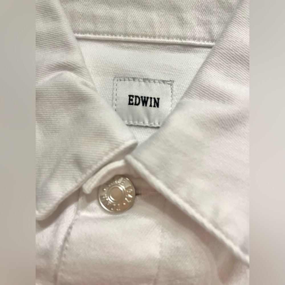Anthropologie Edwin Evie Optic White Jean Jacket Silver Hardware NWT Small - Picture 5 of 12